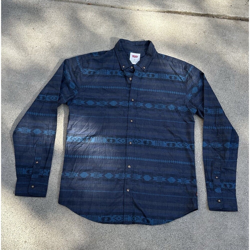 Levis Men’s AZTEC SOUTWESTERN Blue Button Up Long Sleeve Size M Western Cowboy